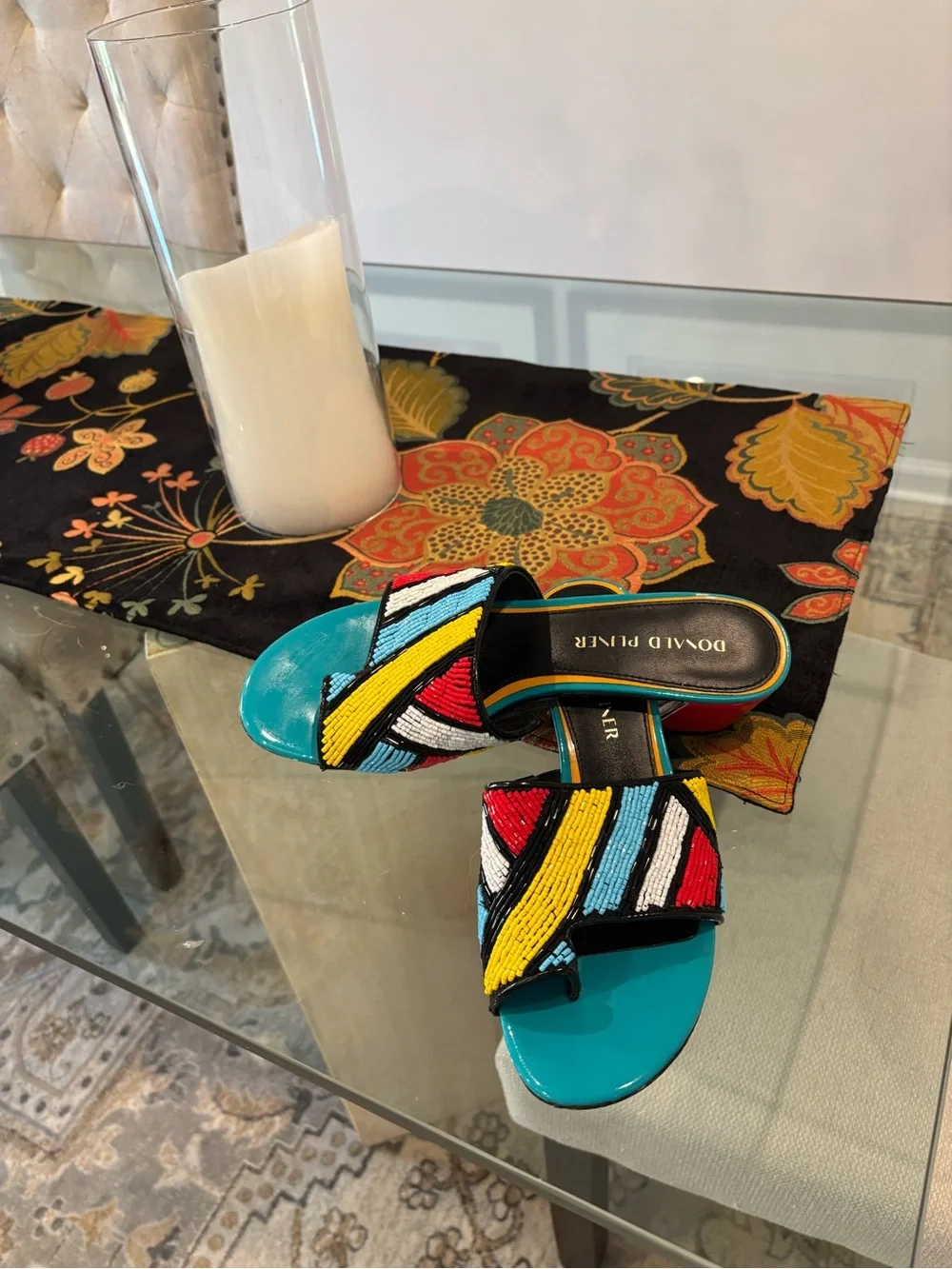 Donald Pliner Cuoio Multicolor Beaded Slide Mules